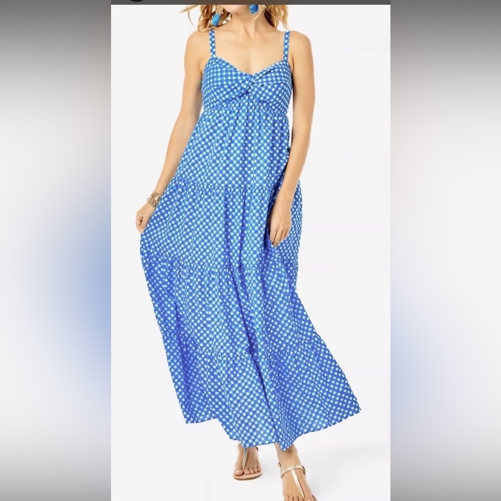 Lilly Pulitzer Sz 8 Shylee Boca Blue Double Checking Cotton Maxi Dress